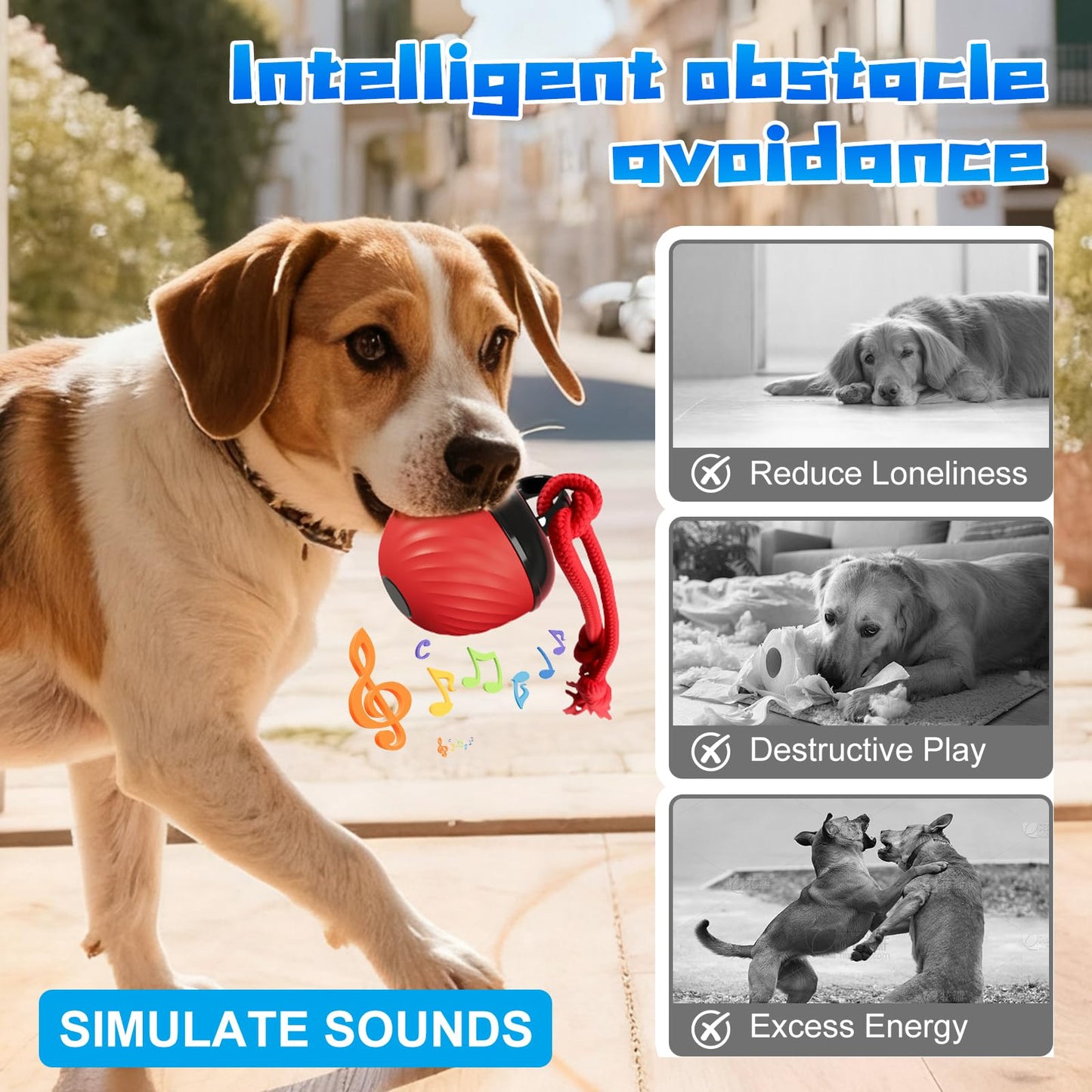 Interactive Dog Toys Ball, 2025 Smart Pet Puppy Ball with Ropes for Indoor Dogs, Path Electric Automatic Moving and Rolling Dogs Toy for Small Medium Large Dogs Daily Training (Red)