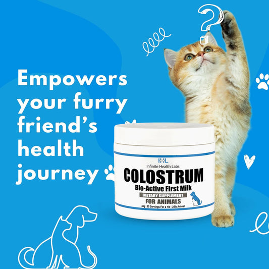 Infinite Health Labs Bio-Active Bovine Colostrum for Dogs, Cats, Puppies, Kittens & Pets - Daily Colostrum Powder Supplement 240g (480 Servings)