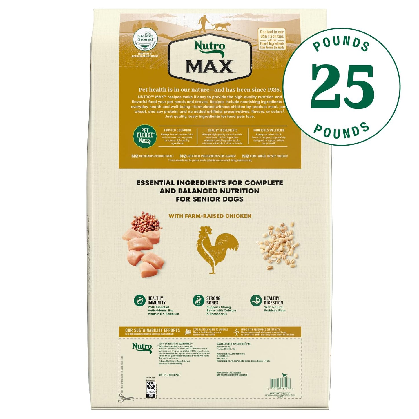 Nutro Max Senior Dry Dog Food with Farm-Raised Chicken, 25 lb Bag