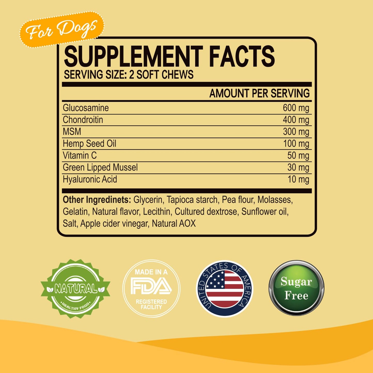 Joint Supplement for Dogs - Joint Chews for Dogs 100% Natural Ingredients, Glucosamine Chondroitin Bone Hip and Joint Supplement Dogs Aid with Relief Arthritis Pain, Care Mobility Bites Treats