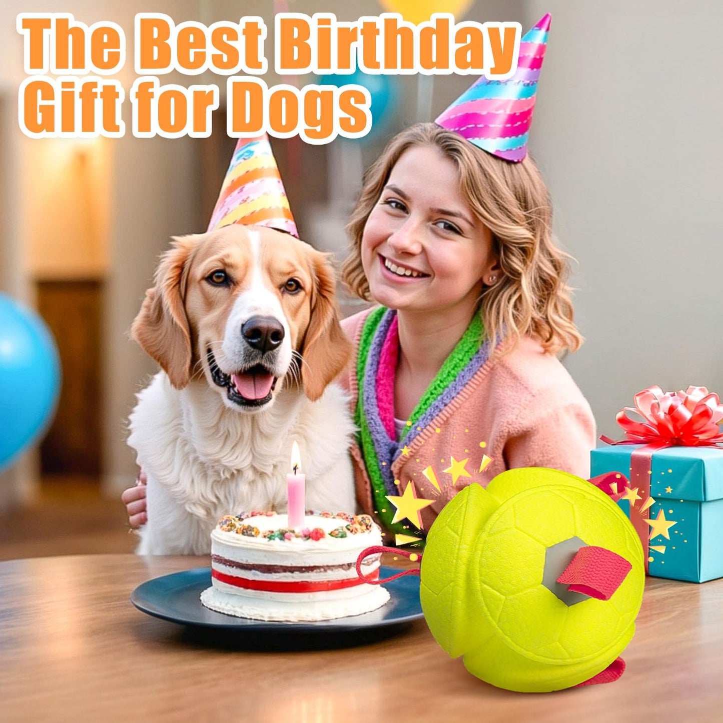 Moonorange 6 Inch Dog Ball Toys Interactive Soccer Ball with Straps for Tug of War Water Pet Toys Gifts for Puppy Birthday Indoor Outdoor for Fetch for Large Medium Dogs