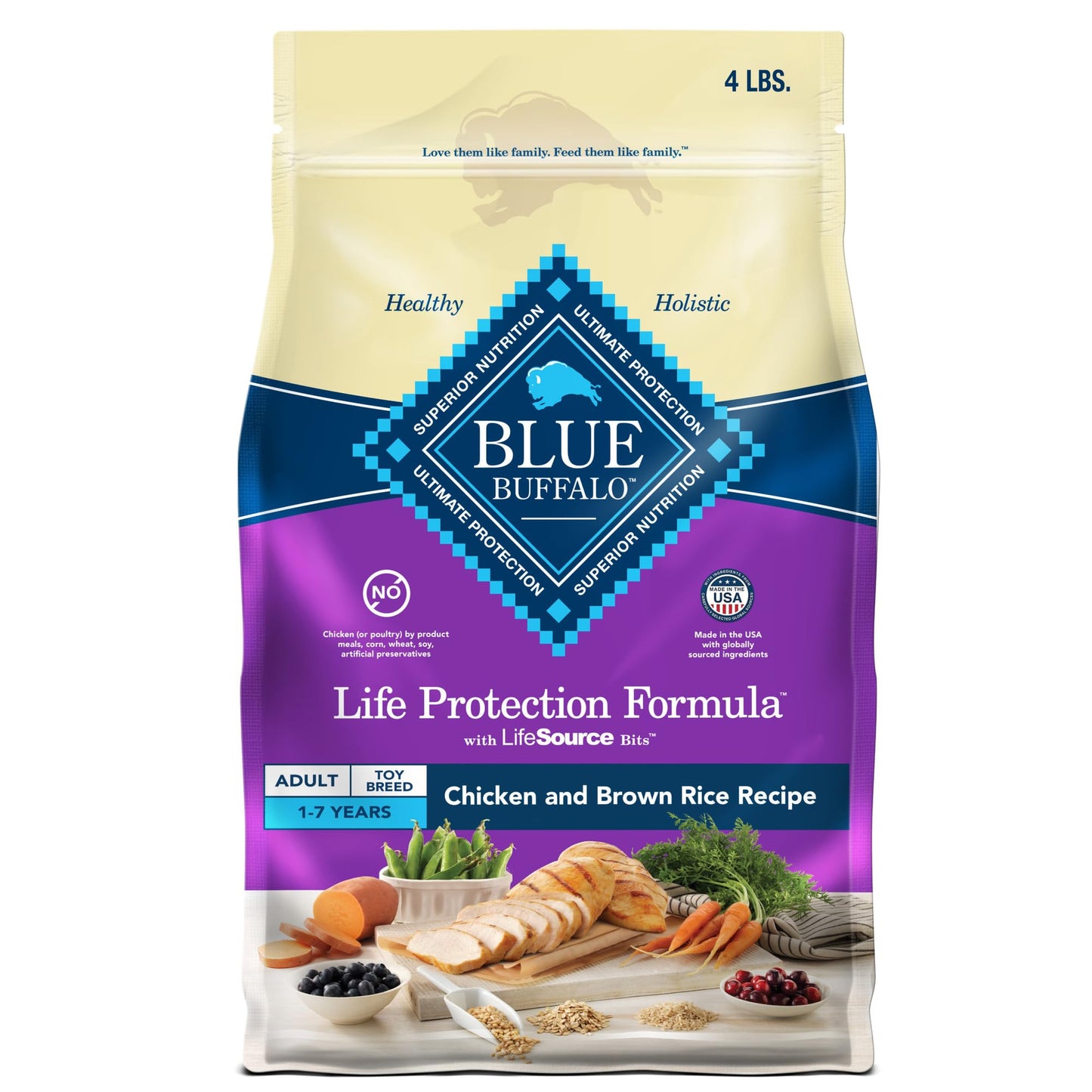 Blue Buffalo Life Protection Formula Toy Breed Adult Dry Dog Food, Supports High Energy Needs, Made with Natural Ingredients, Chicken & Brown Rice Recipe, 4-lb Bag