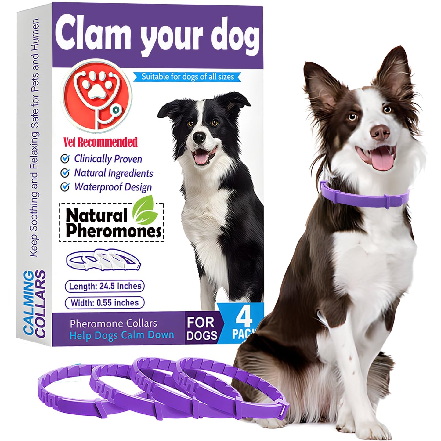 Lintriguingly Calming Collars for Dogs - 4 Packs，Dog Calming Collar Relief for Anxiety, Stress & Separation, Adjustable 25 Inch Size, Anxiety Collar for Dogs, Lasts 60 Days