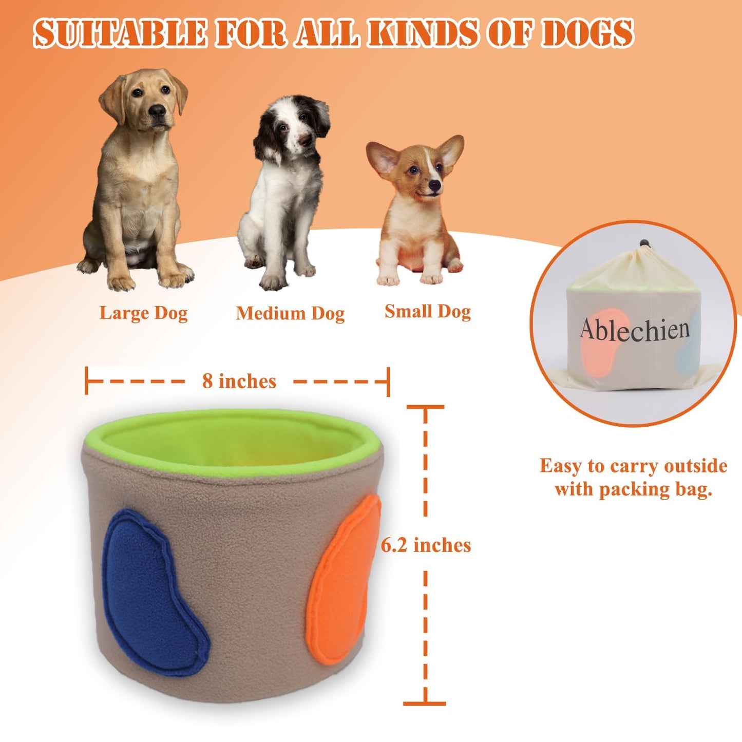 Ablechien Snuffle Mat for Dogs, Interactive Dog Puzzle Toys, Enrichment Feeding Sniff Mat, Dog Slow Feeder Bowl with Non-Slip Bottom, Encourage Natural Foraging Skills and Stress Relief