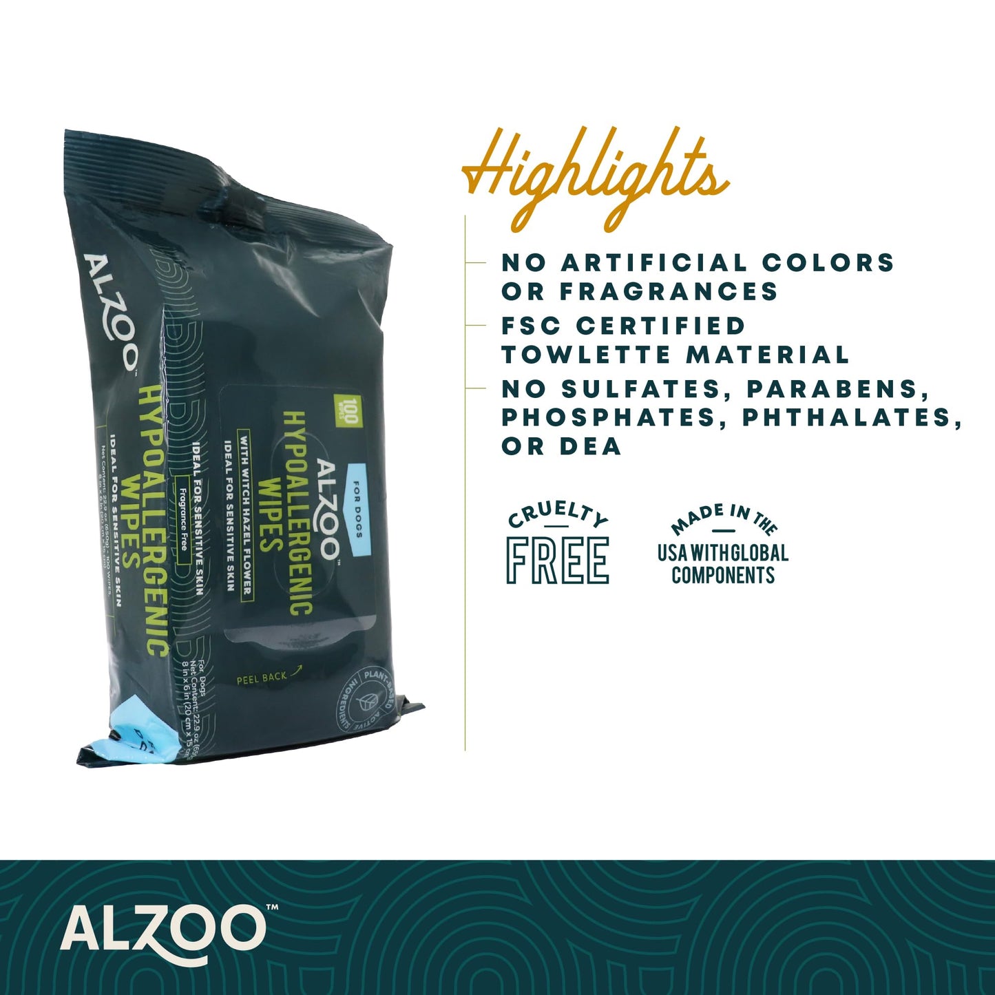 ALZOO Hypoallergenic Bundle for Dogs, Grooming Wipes and Sensitive Shampoo, 100% Plant-Based Active Ingredients, Made in USA