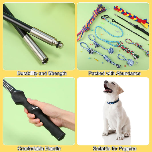 Leyndo 7 Pcs Flirt Pole for Dogs with 6 Flirt Pole Replacement Toys Puppy Teething Toys for Small Medium Dogs Exercise Training