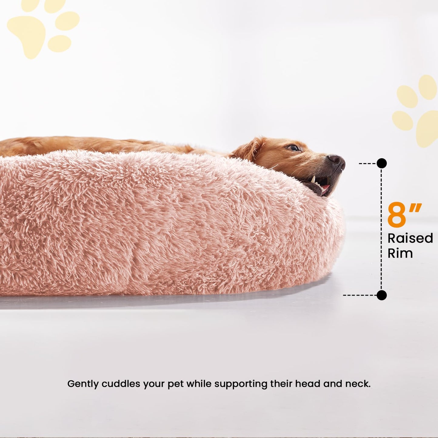 Calming Dog Beds for Large Dogs, Faux Fur Donut Cuddler Dog Bed, Round Fluffy Pillow, Washable Pet Bed for Dogs Up to 80Lbs, 36inch