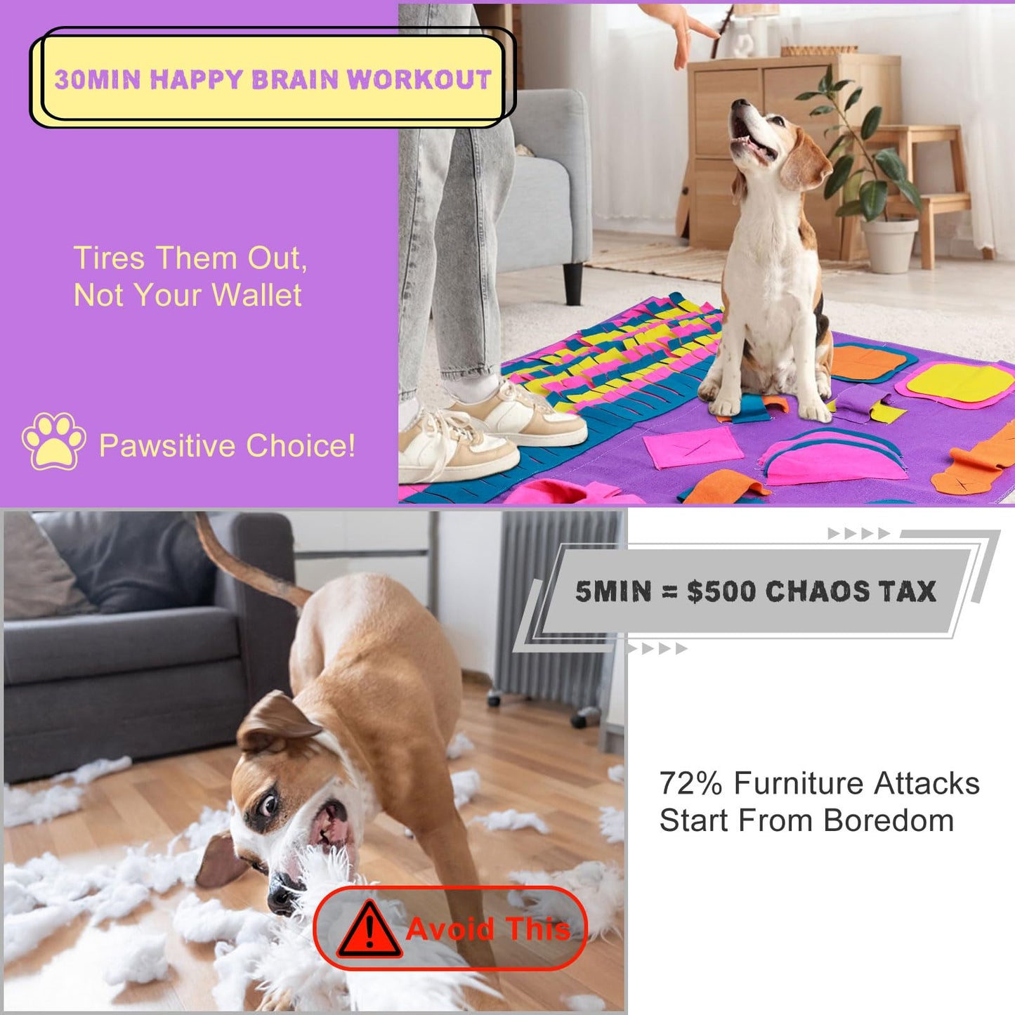PJDH 35”x35” Snuffle Mat for Dogs, 3-in-1 Slow Feeder Mat with Anxiety Relief & IQ Training, Extra Large Felt Foraging Mat for Fast Eaters/Hyperactive Dogs/Puppies, Brain Stimulation Toy