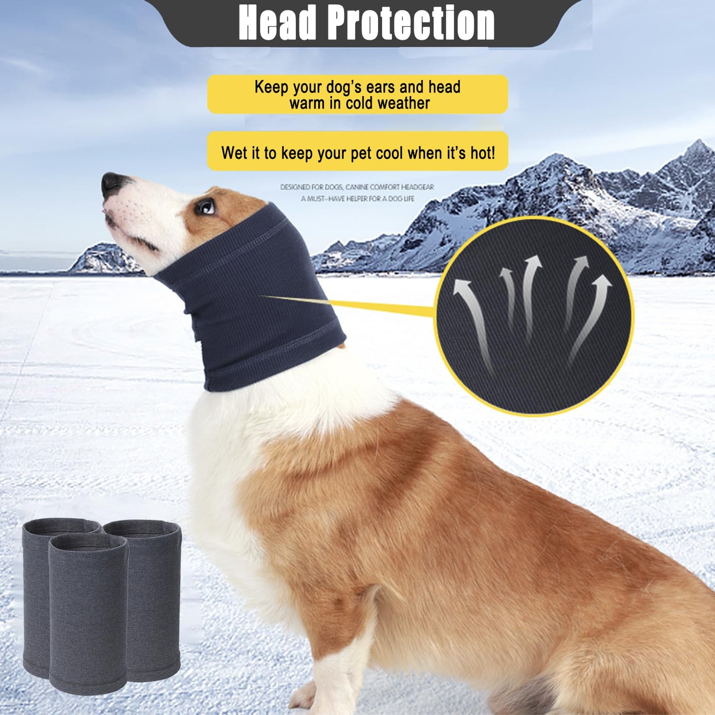 Meifsou Dog Calming Head Wrap, No Shake Quiet Ears for Dogs Anxiety Relief, Original Ear Covers Pet Calming Hoodie for Thunder, Lightning, Fireworks, Vet Visits, High Stretch Ribbed Fabric, Grey M