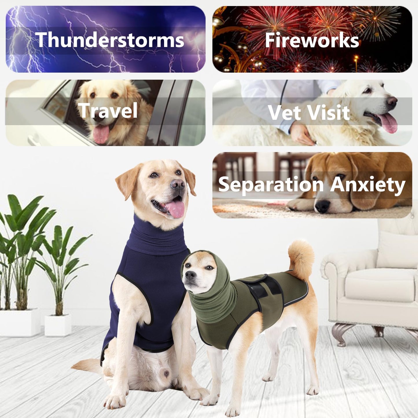 HCHYEY Dog Anxiety Jacket, Skin-Friendly Thunder Vest for Dogs - Dog Coat with Collar for Thunder & Fireworks - Keep Pet Calm Without Medicine & Training, Anti Anxiety Shirt for Dogs (C Dark Blue, S)