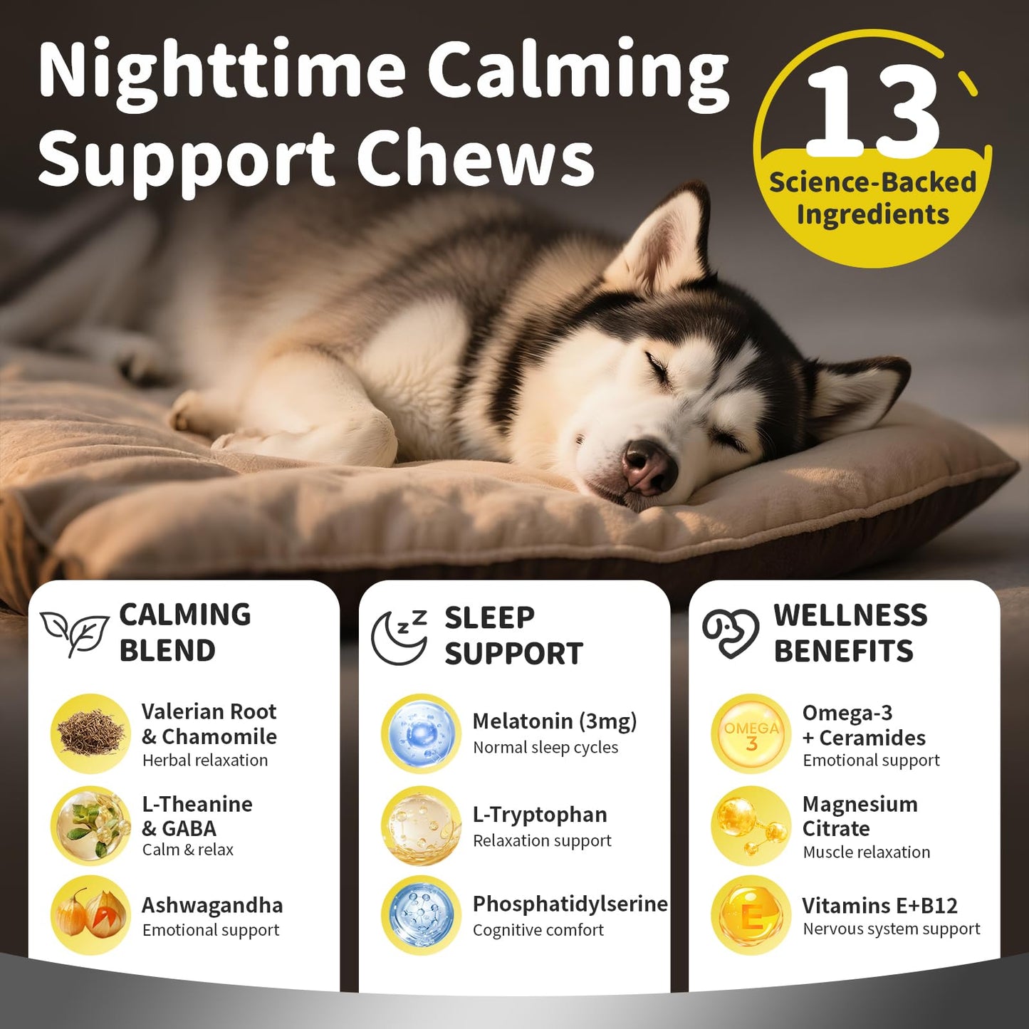 POPPAW Melatonin for Dogs, Calming Chews with Valerian Root & L-Theanine for Sleep Aid & Emotional Support, Calming Treats for Stress Anxiety Relief - Thunder, Fireworks, Barking, Bacon Flavor, 60Ct