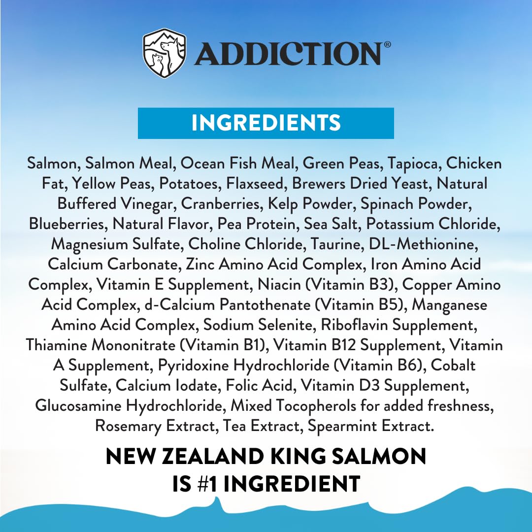 Addiction Salmon Bleu Grain-Free Dry Dog Food - Rich in Prebiotics to Support Skin, Coat & Cognitive Health - Salmon Recipe for All Dog Life Stages - Made in New Zealand 20 lb