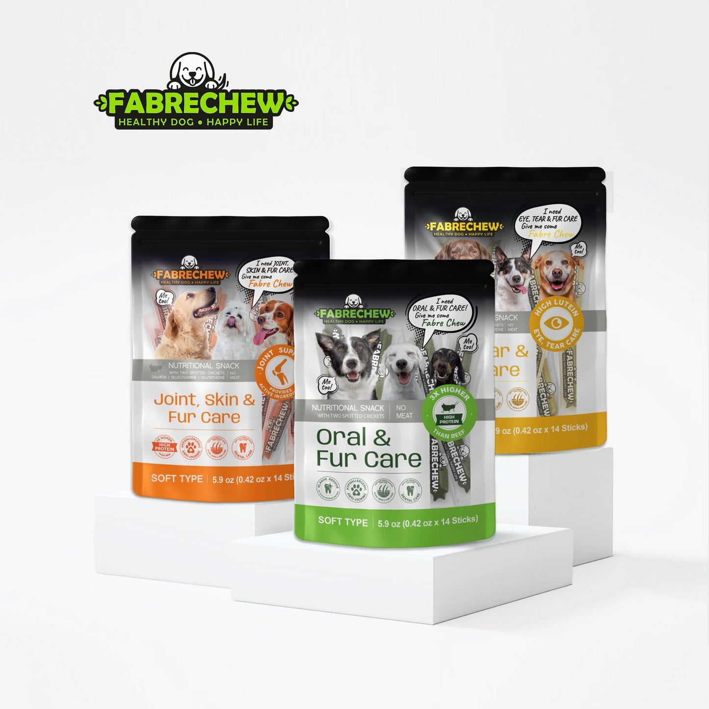 Fabrechew Orange Joint, Skin & Fur Care Cricket & Salmon Protein Dog Treats : High-Protein Dental Snacks, Hypoallergenic, Meat Free, Soft Type (14 Pcs)