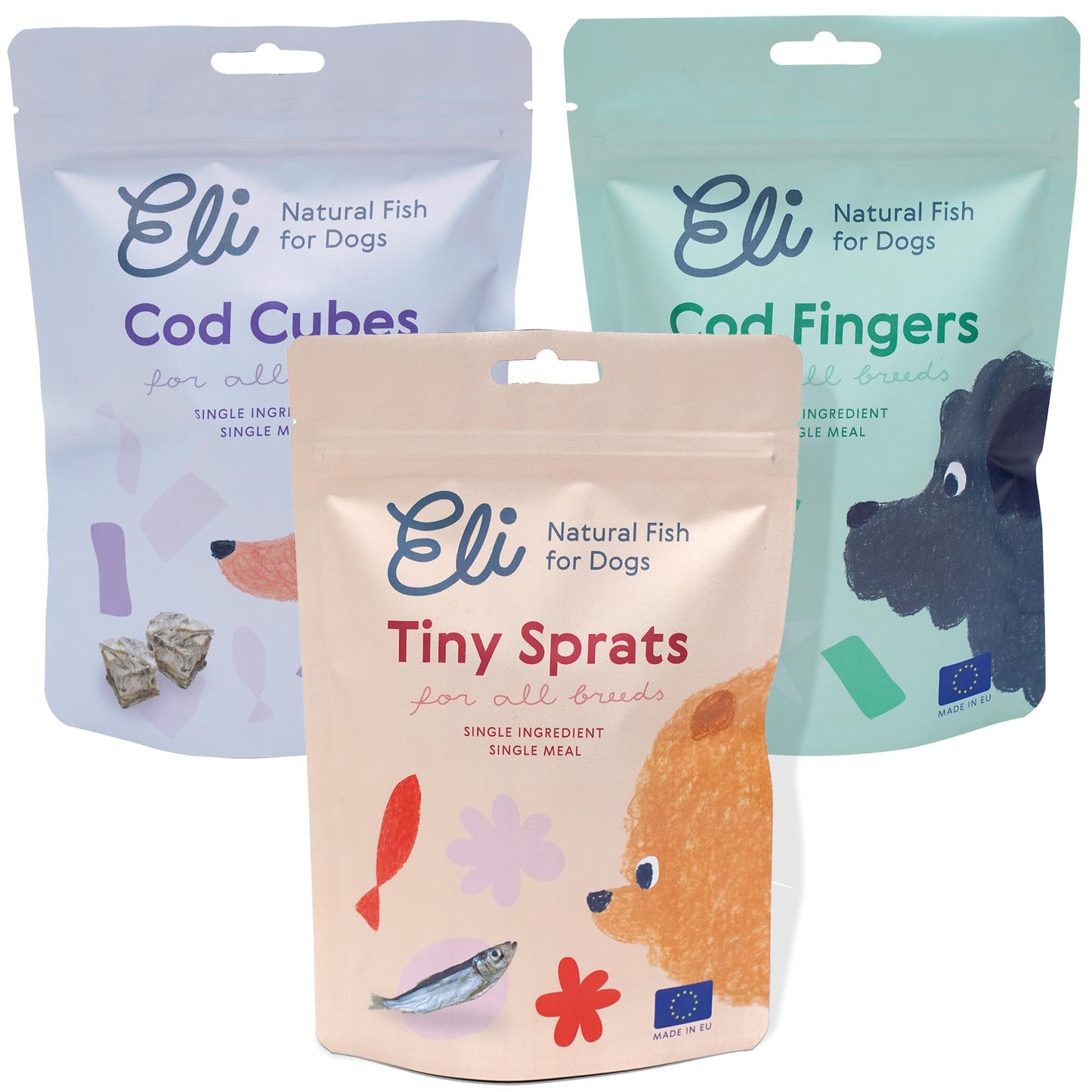 Eli Natural Fish Mix 3 Pack – Natural Premium Dog Treats, Cod Skin Dental Treats, Rich in Protein & Omega-3, Low Fat, Grain Free, Single Ingredient, Hypoallergenic, Gluten Free, Air Dried Fish Treats