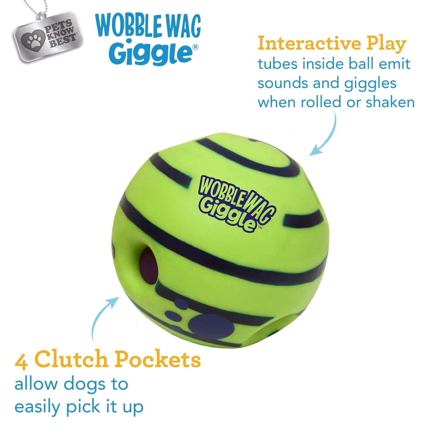 Wobble Wag Giggle Ball | Rolling Enrichment Toy for Fun Playtime, Interactive Play for Indoor or Outdoor, Keeps Dogs & Puppies Large, Medium or Small Busy & Moving, As Seen on TV | Pack of 1