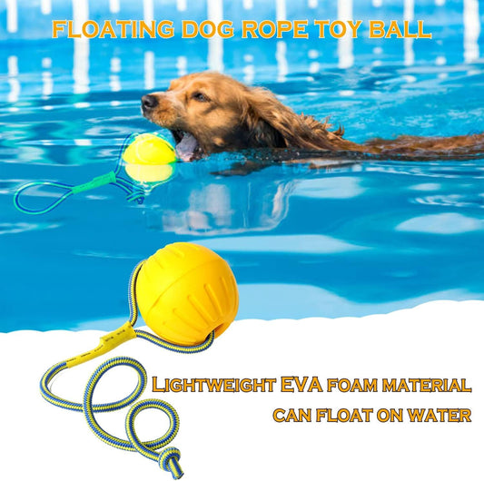 Dog Toy On a Rope, Floating Foam Ball With Rope, Tug Toy for Small Medium Large Dogs Fetch, Catch, Throw, Training (Yellow)