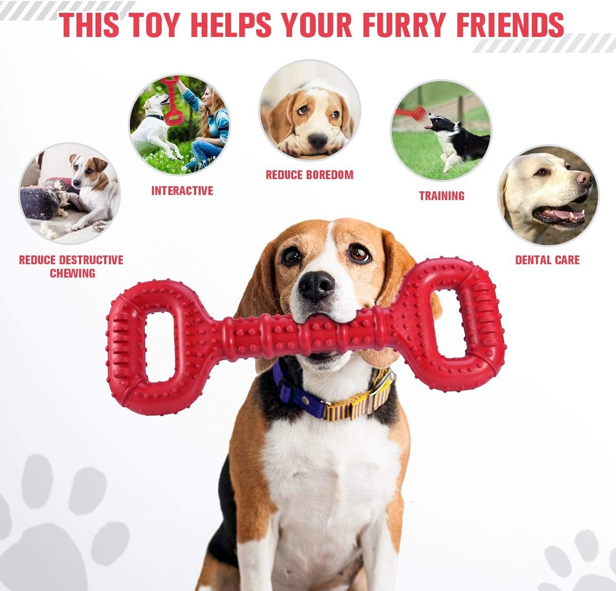 Feeko Dog Toys for Aggressive Chewers Large Breed, 15 inch Interactive Long Lasting Dogs Toy with Convex Design Natural Rubber Tug-of-war Toy for Medium Large Tooth Clean(Red)