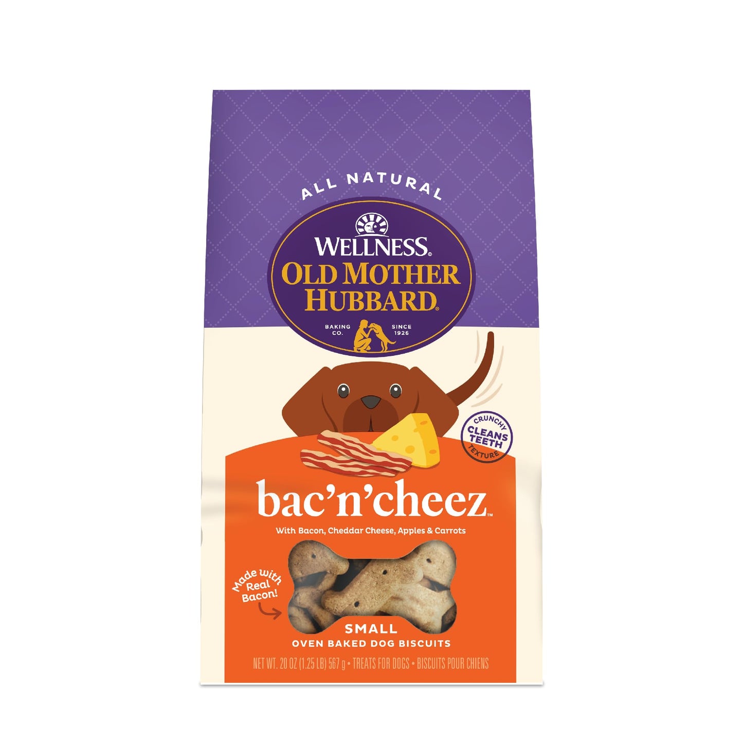 Old Mother Hubbard Wellness Bac'N'Cheez Dog Biscuits, Natural, Training Treats, Bacon & Cheese Flavor, Small Size, (20 Ounce Bag)