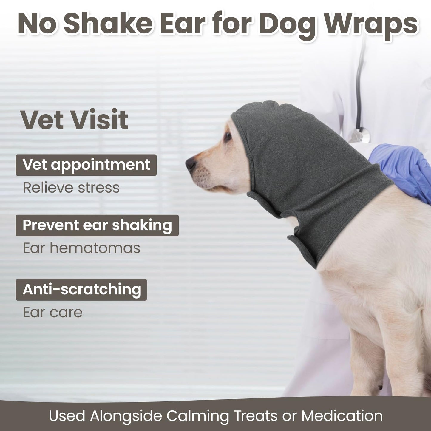 Nanaki Calming Hoodie Dog Ear Covers-No Shake Hematomas Ear Wraps for Dogs, Adjustable Head Wrap Muffs Noise Cancelling Protector, Anxiety Relief, Fireworks & Grooming Bathing, 4th of July, Vet Visit