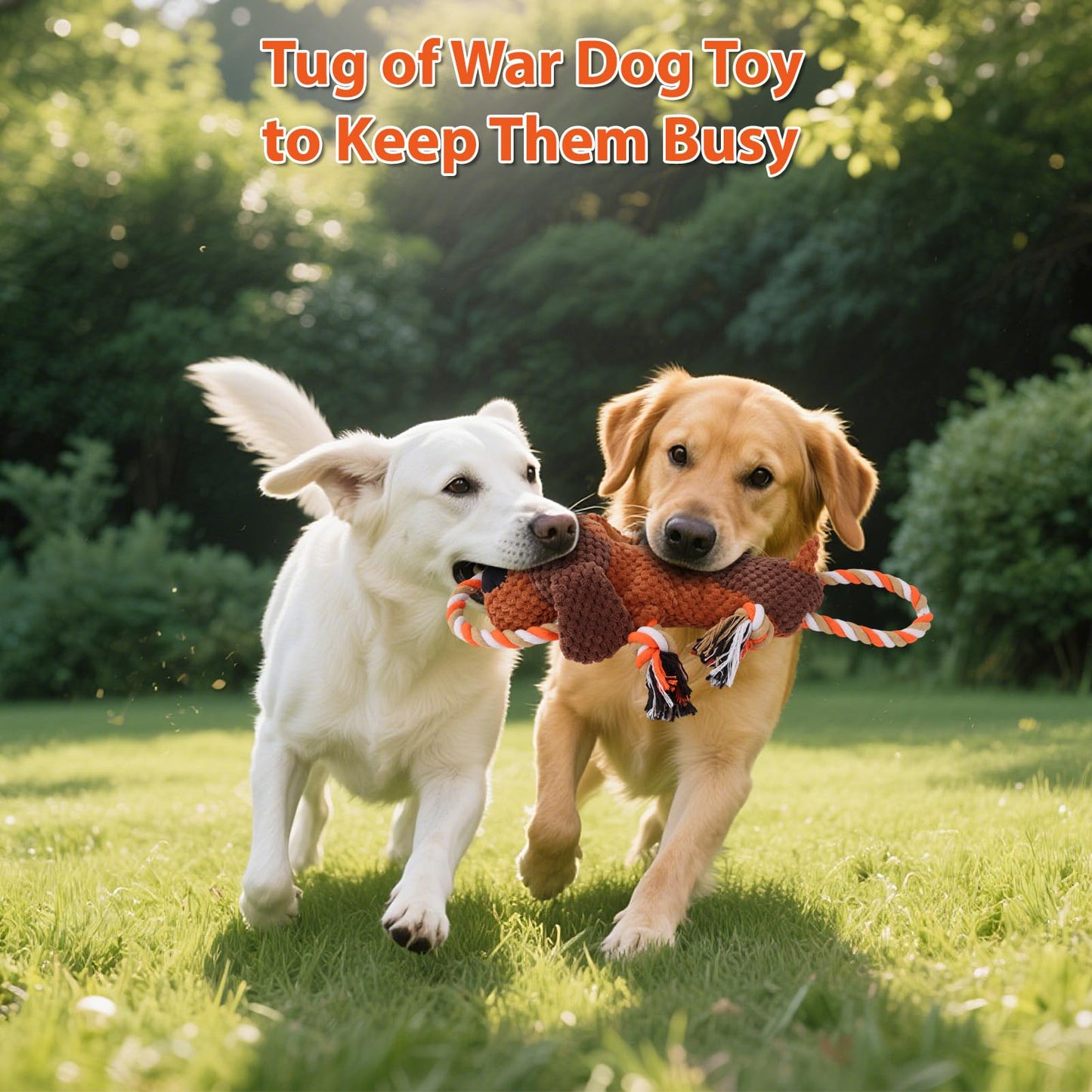 Plush Dog Toys with Rope, Squeaker & Crinkle Paper – Interactive Squeaky Chew Toy for Large Dogs & Puppies – Tough Pet Toy for Tug of War, Fetch & Dental Exercise