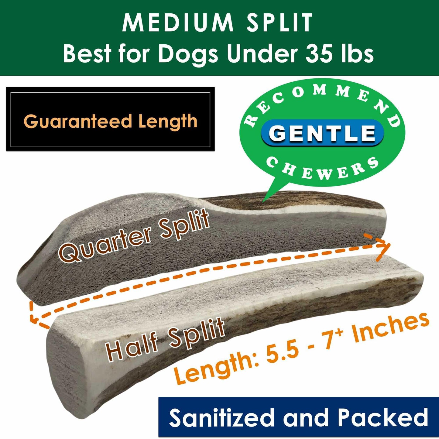 Deluxe Naturals Elk Antler Dog Chews | Long-Lasting A-Grade Premium Elk Antler Chews for Dogs from Naturally Shed Elk Antlers Collected in The USA, Split, Medium (Pack of 4)