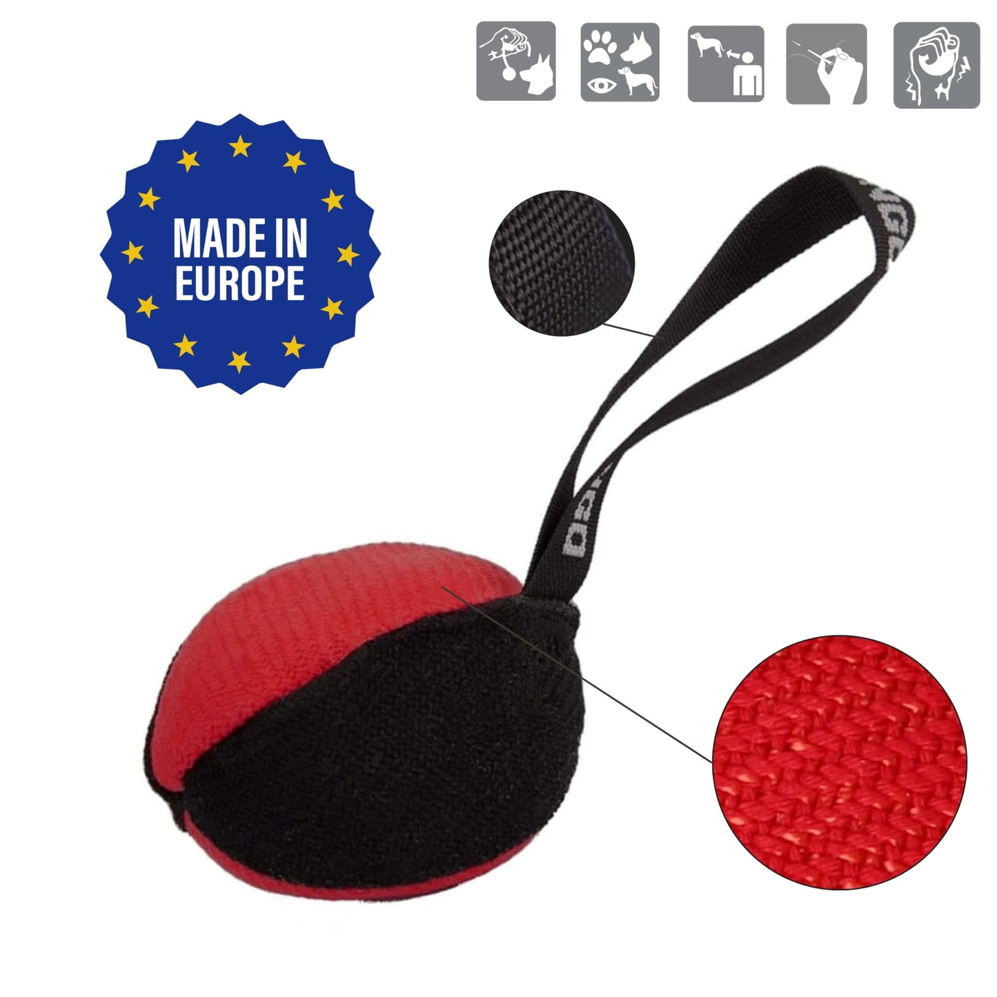 Dingo Gear Dog Tug Ball 4" for Strong Dog, Bite Training, IGP, K9, Fun, Red S02780