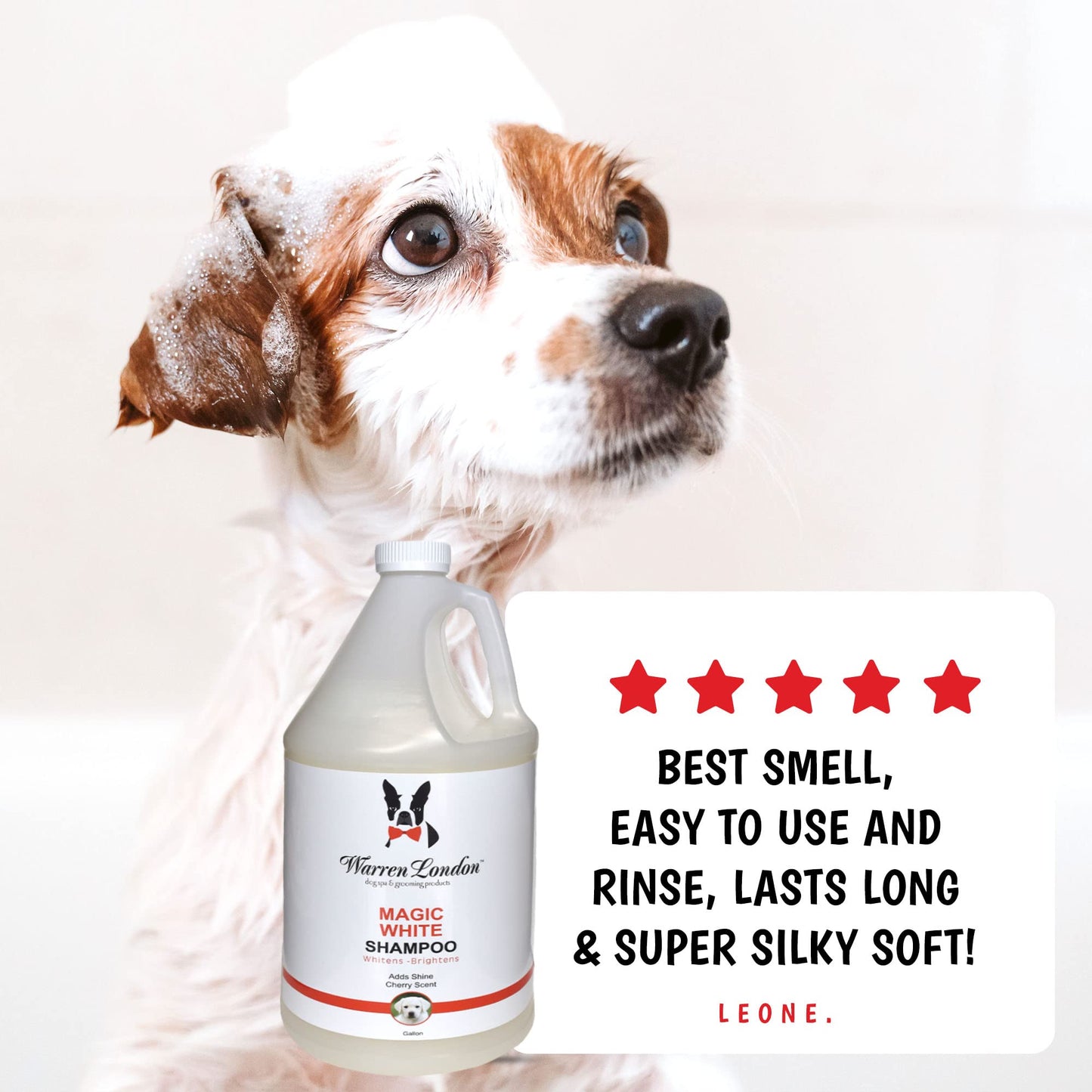 Warren London - Magic Bright Dog Shampoo, Whitening Shampoo for White Dogs & Lighter Dog Coats, Grooming Supplies are Puppy and Cat Safe, Cherry Blossom Scent, 128 Ounce, Made in USA