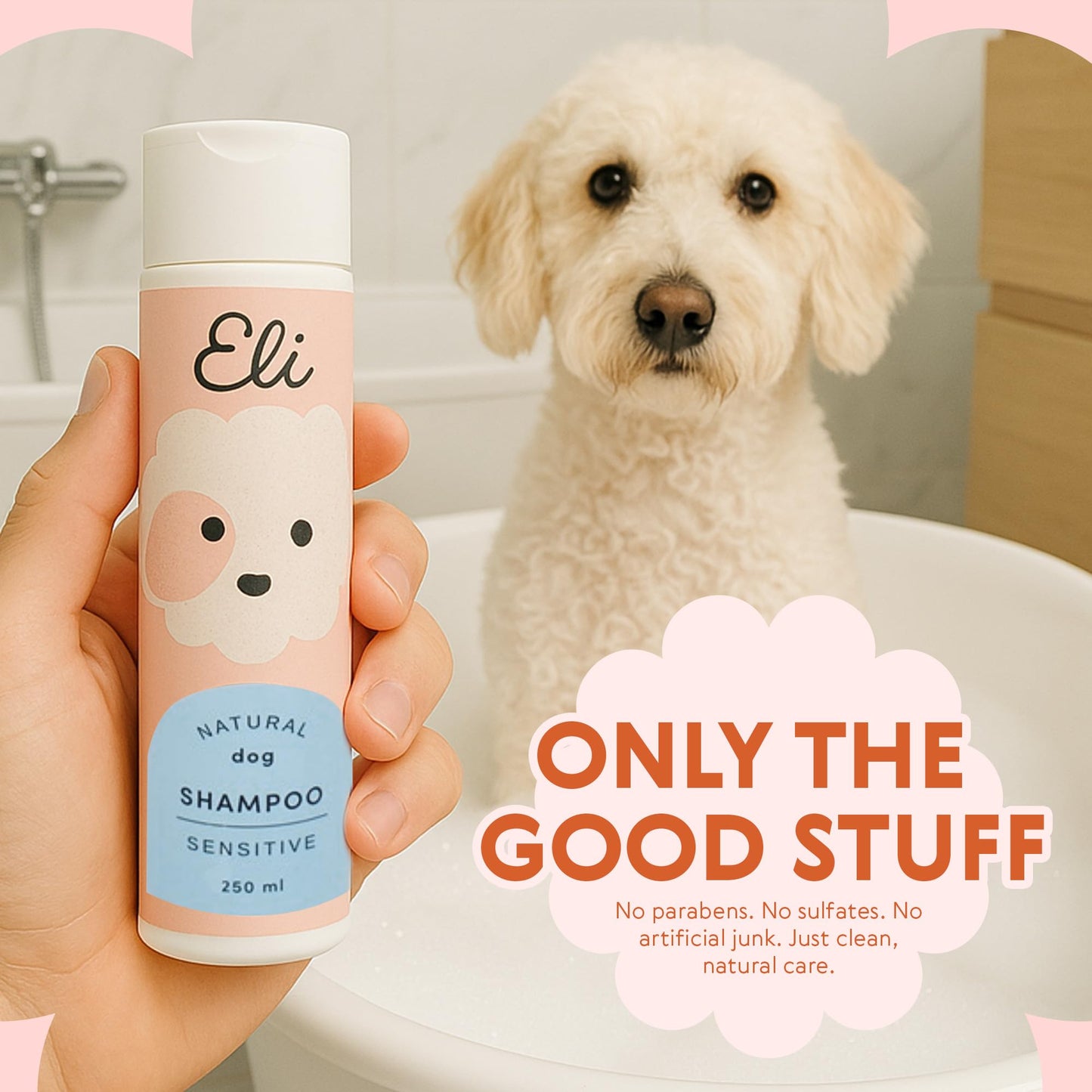 Eli Natural Dog Shampoo – A Plant-Based, Tear-Free, pH-Balanced Formula for Sensitive Skin, Free from sulfates, parabens, and allergens, Safe for Puppies and Adults, Vegan-Friendly Care – 8.45 oz