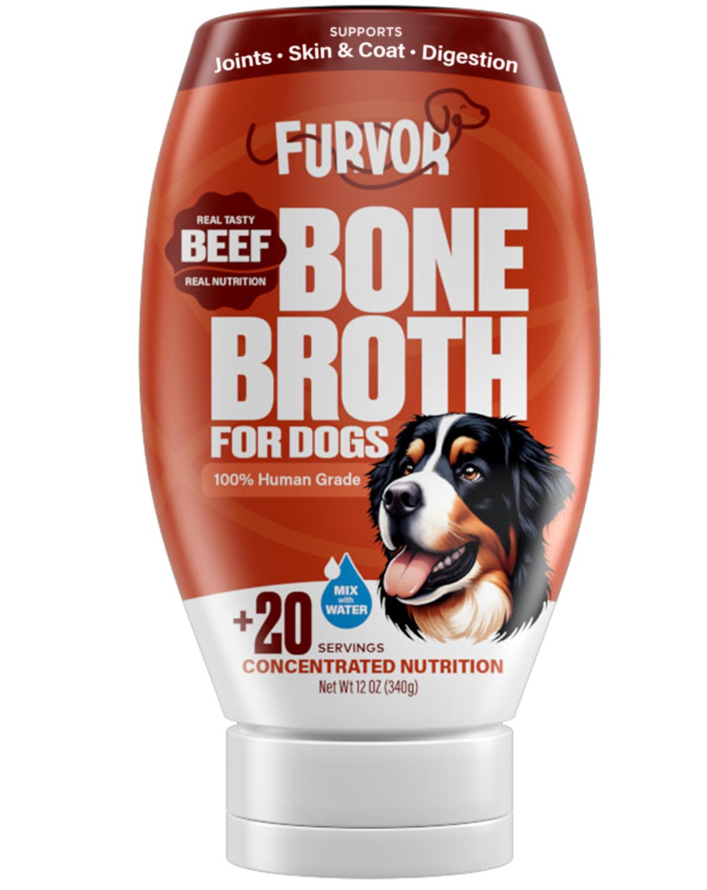 Beef Bone Broth Concentrate for Dogs - Collagen Protein Supplement - Digestion, Mobility, Coat, Immune System, Joints - Healthy Dog Food Gravy Topper - Human Grade, Made in USA (12 oz, 20 Servings)