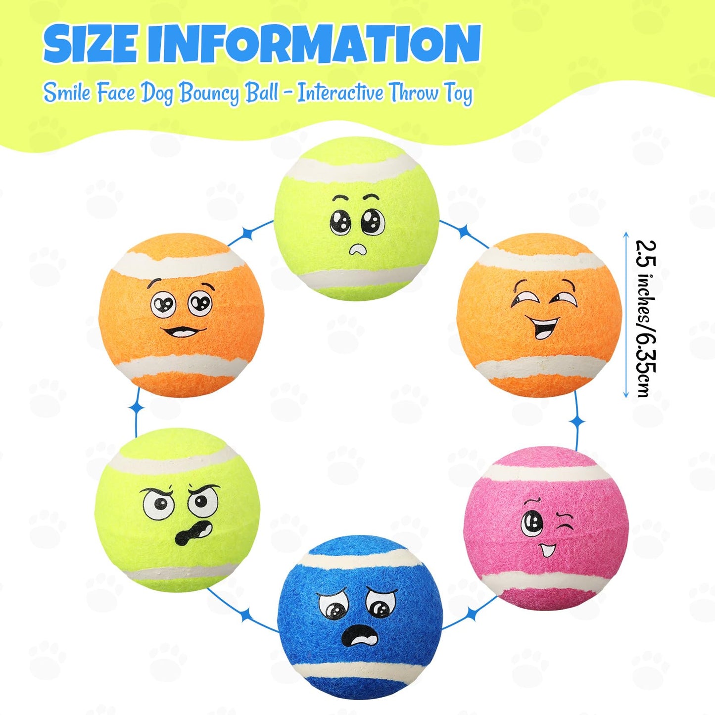 Suilung 12-Pack Smile Face Dog Tennis Balls Squeaky Toys for Medium Dogs, Sturdy Rubber Dog Toys for Outdoor Throw and Fetch, Safe Interactive Training Balls, Pet Exercise Toy (Multicolor)