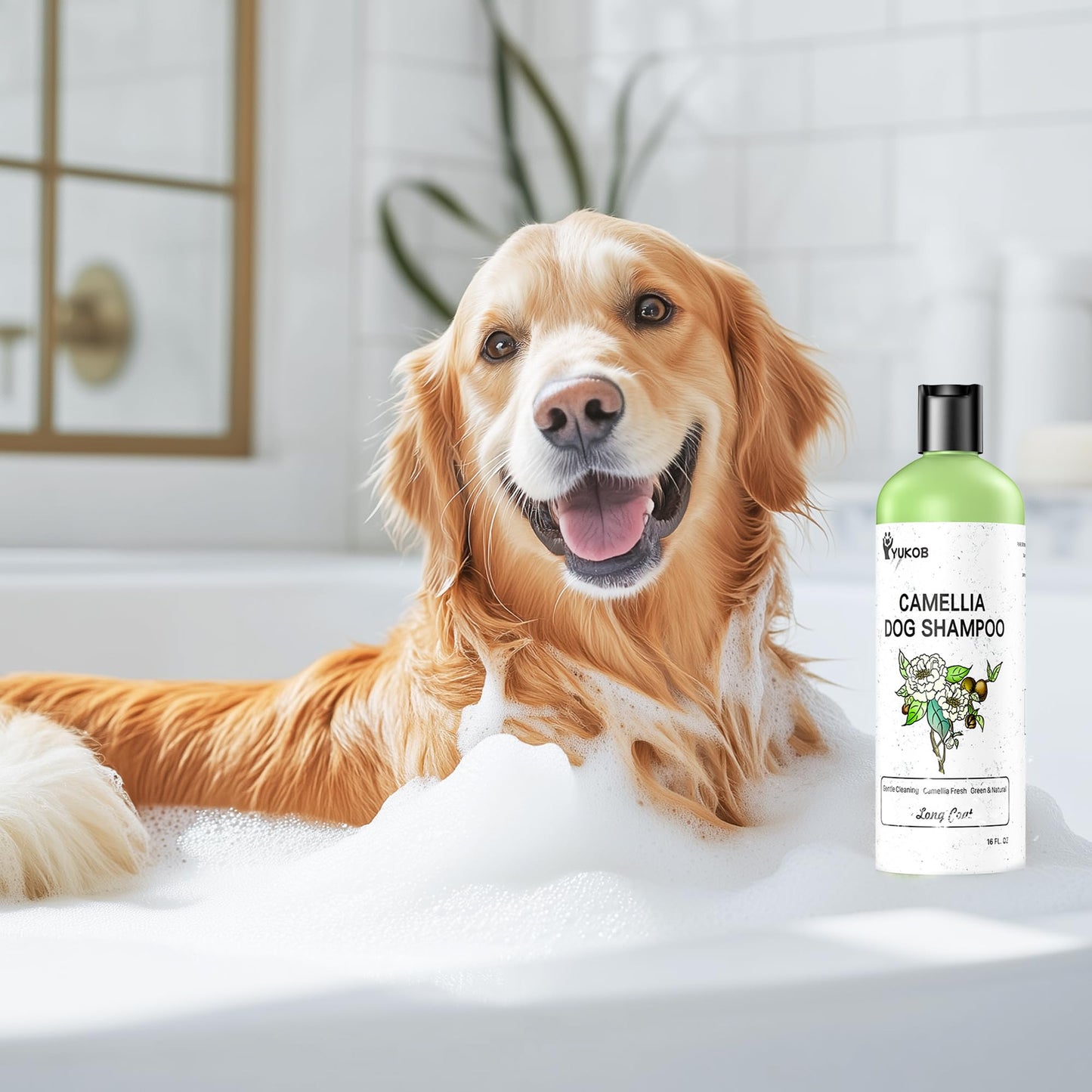 YUKOB Dog Shampoo for Allergies & Itching - Natural Camellia Oil Pet Shampoo for Sensitive Skin, Deshedding, Smooth Coat for Smelly Dogs |Effective Odor Removal | 16 oz