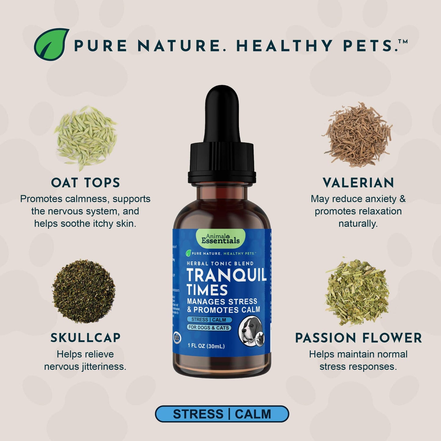 Animal Essentials Tranquility Blend for Dogs & Cats - Calming Supplement, Valerian Root, Liquid Drops, Herbal Formula - 1 Fl Oz