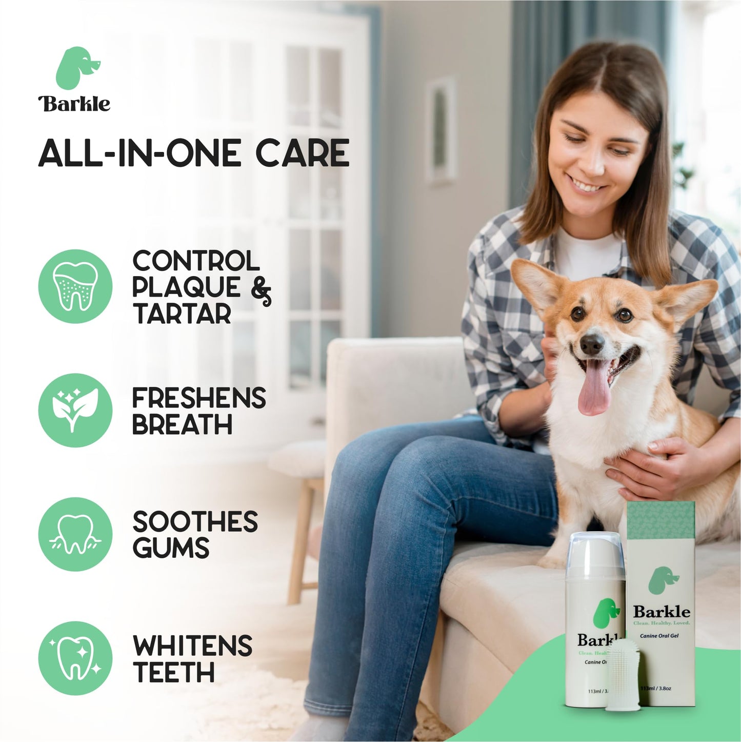 Barkle Vet Approved Dog Teeth Cleaning Toothpaste & Tooth Brushing Kit | Eliminate Plaque, Tartar & Bad Breath | Mint Dog Breath Freshener Gel | Puppy & Small Breed Safe | Free Finger Brush (60 Days)