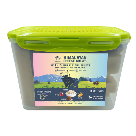 Himalayan Dog Chews Long Lasting - Apple, Coconut, Mango (55oz, Multipack of 10 in a Tub) Yak Cheese Dental Chews for Dogs | Promotes Healthy Teeth & Bones | Healthy Dog Treats for Large Dogs