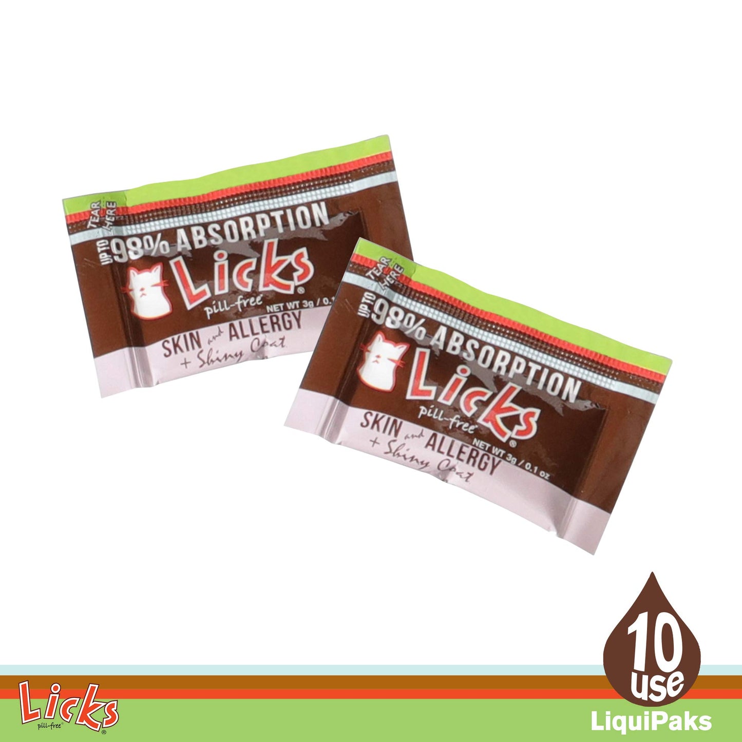 Licks Pill-Free Cat Skin & Allergy - Omega 3 Allergy Relief - Cat Vitamins & Supplements for Itchy Skin - Turmeric Supplement - Gel Packets - 10 Use