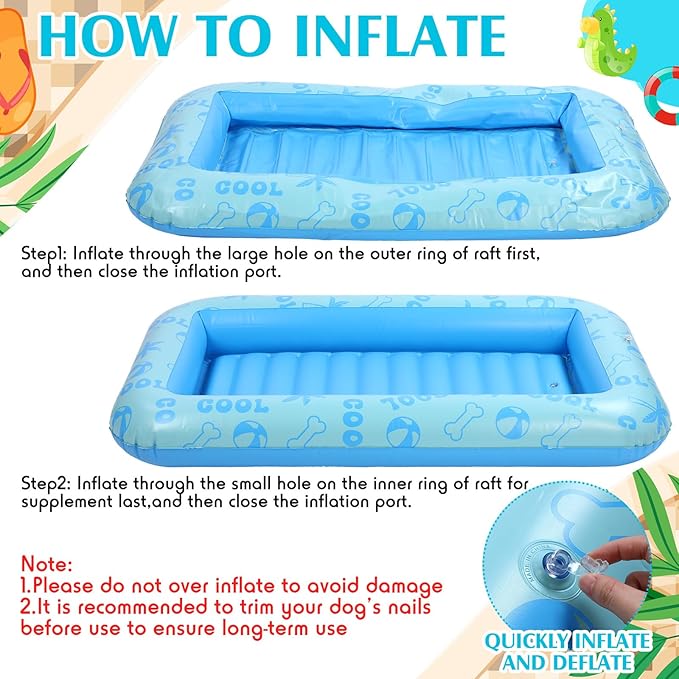 Dog Float for Summer Pool 60" x 33. 5" Inflatable Dog Pool Float with Rope and Handle Durable and Foldable Pet Raft Lake Floating Raft for Small Medium Large Dogs, Hold up to 220 Lbs