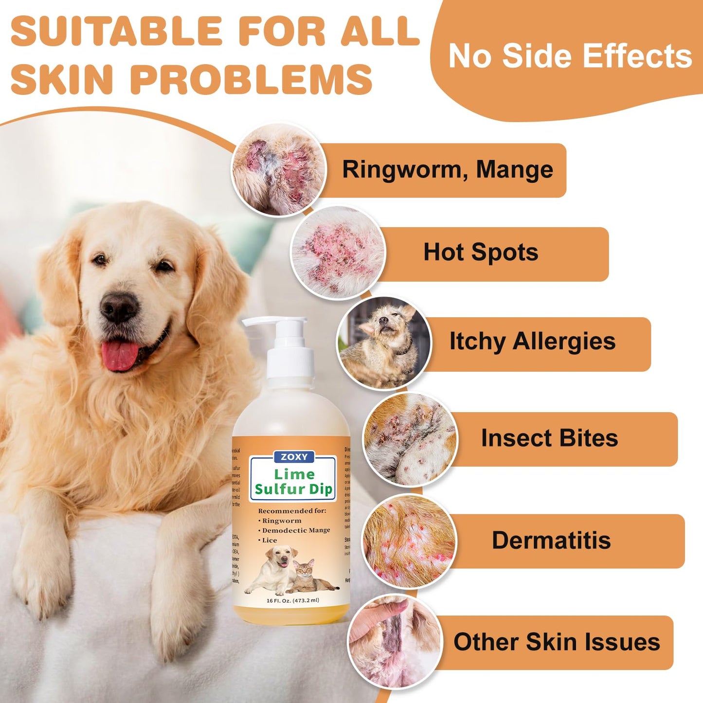 Lime Sulfur Dip (16 oz), Mange Treatment Dogs, Ringworm Treatment for Cats & Dogs, Soothes Itchy and Dry Skin, Promotes Hair Regrowth, Lime Sulfur Shampoo for Cats & Puppies, Low Odor