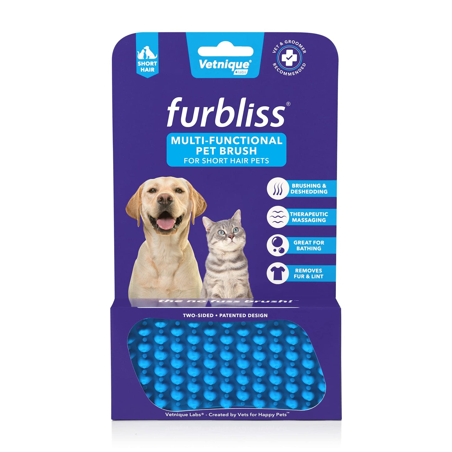 Vetnique Labs Furbliss Anti-Itch Soothing Oatmeal Shampoo 16oz & Furbliss Blue Brush for Short Hair Pets Bundle Anti-Itch Oatmeal Shampoo for Dogs with Dog Deshedding Brush for Short Hair Dogs & Cats