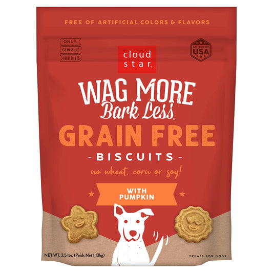 Cloud Star Wag More Bark Less Crunchy Grain Free Dog Treats, Pumpkin, 2.5 lbs. Bag