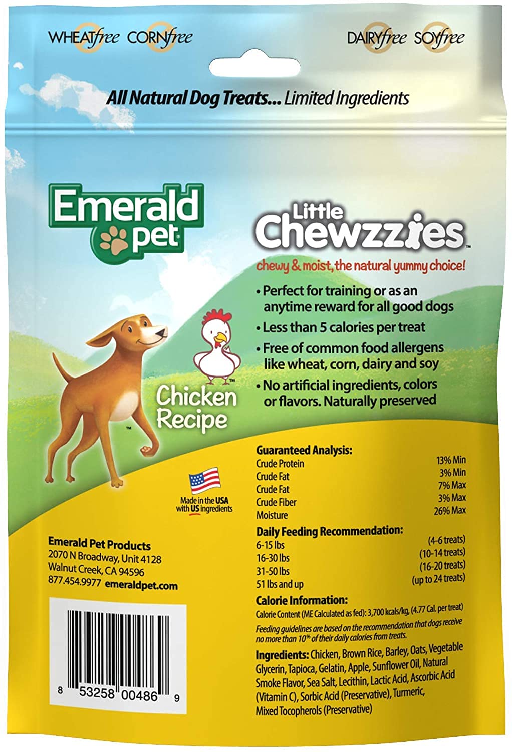 Emerald Pet 3 Pack of Little Chewzzies, 5 Ounces Each, Chicken Flavor Low Calorie Wheat-Free Dog Treats Made in The USA