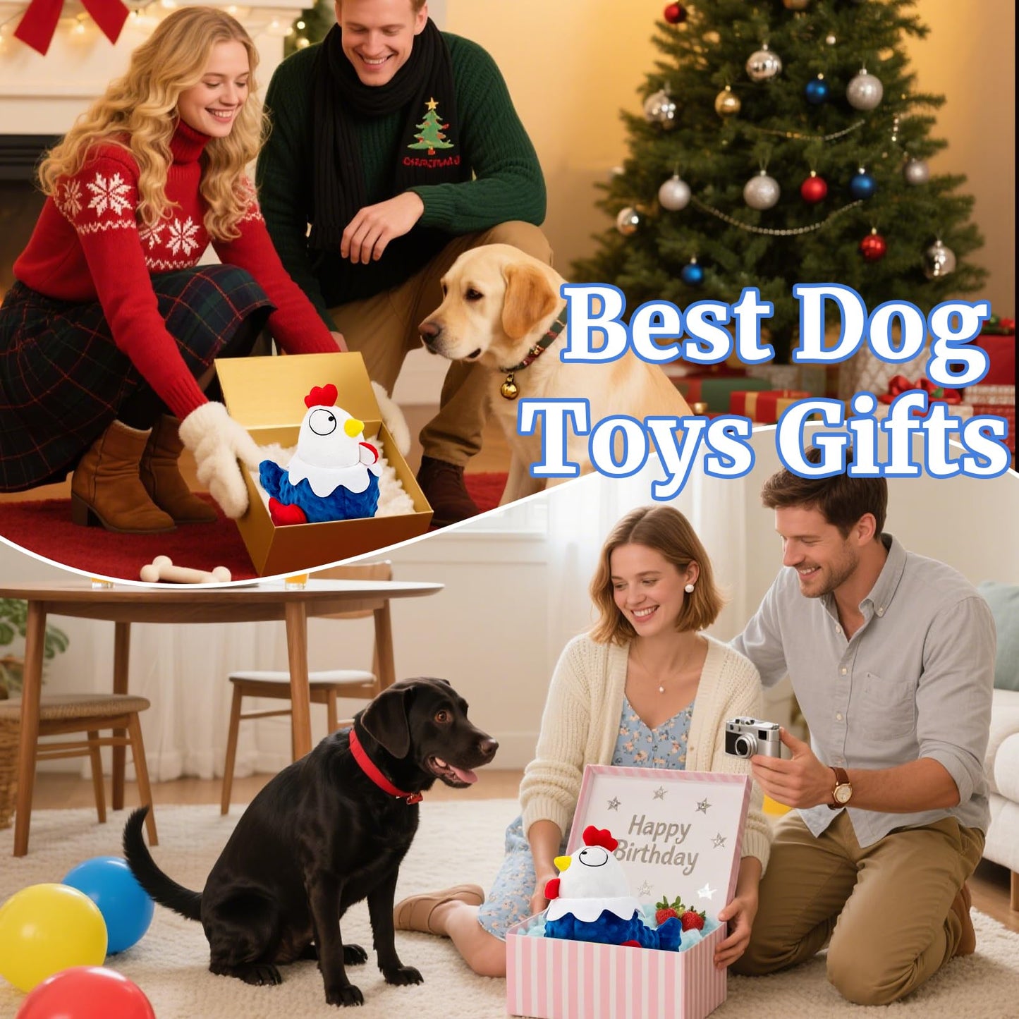 LLSPET Rubber Chicken Dog Squeaky Toys, Durable Latex Chew Toys for Small Medium Large Size Dogs, Teething Puppy Dogs, Colorful Scream Chicken Toys with Polka Dot (2 Pcs)