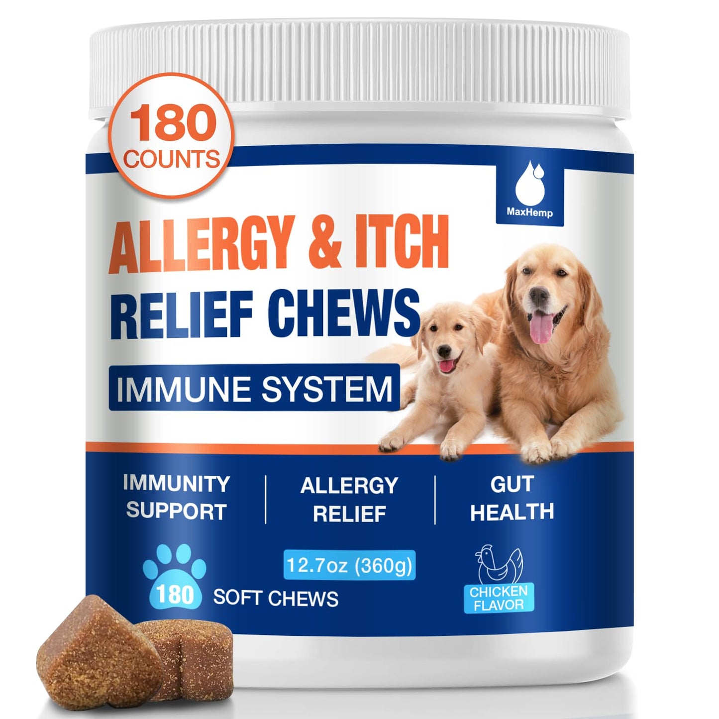 Dog Allergy Chews - Itching Skin Relief - Natural Dog Allergy Relief Treatment for Paw Licking, Anti-Itch, Dry Skin, Hot Spots, Allergies & Immune Support Supplement with Probiotics Fish Oil 180Ct