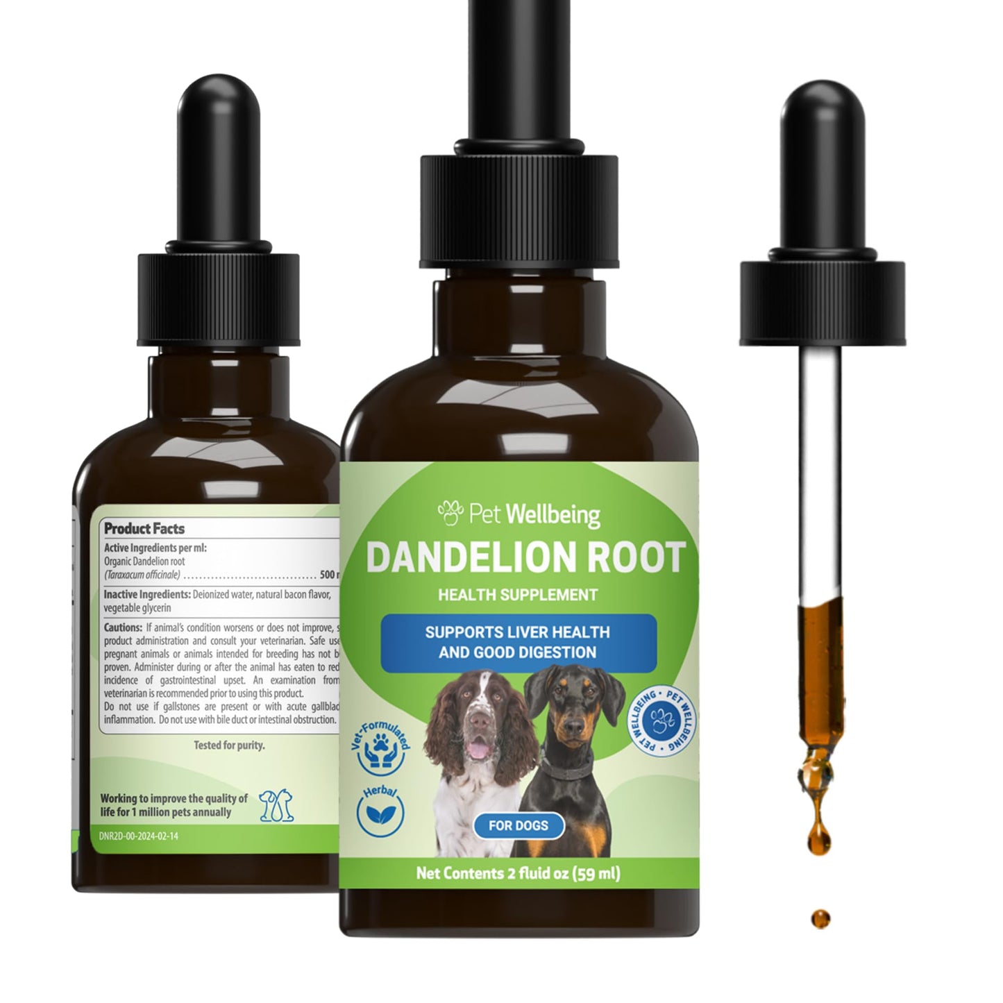 Pet Wellbeing Dandelion Root for Dogs - Liver & Heart Health, Digestive Function, Blood Sugar Support, Certified Organic - Veterinarian-Formulated Herbal Supplement 2 oz (59 ml)