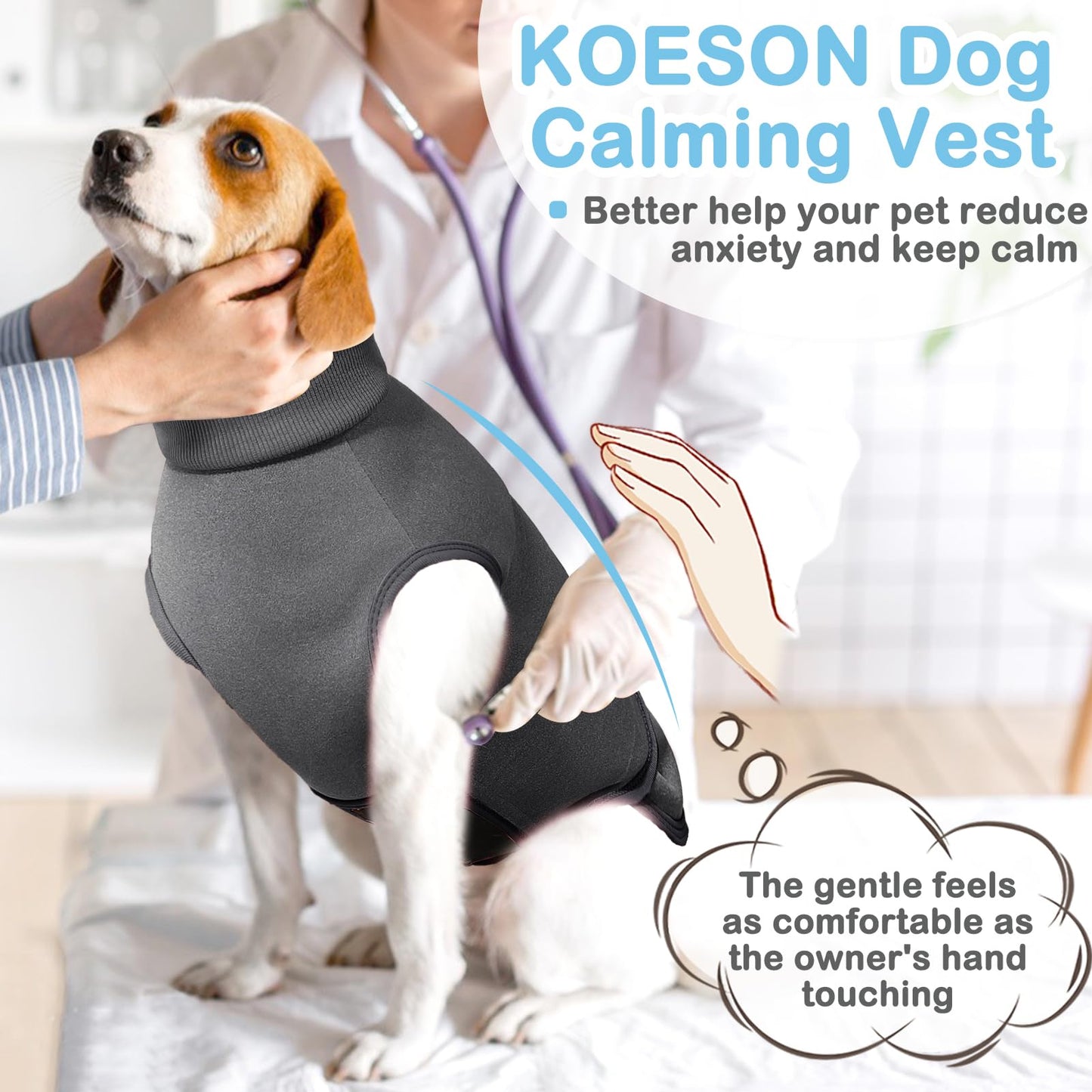 KOESON Dog Anxiety Vest, Comfort Pet Calming Jacket, Adjustable Relief Coat for Dog, Anti-Anxiety Pet Thunder Jacket for Thunderstorm, Fireworks, Separation, Grey 3XL