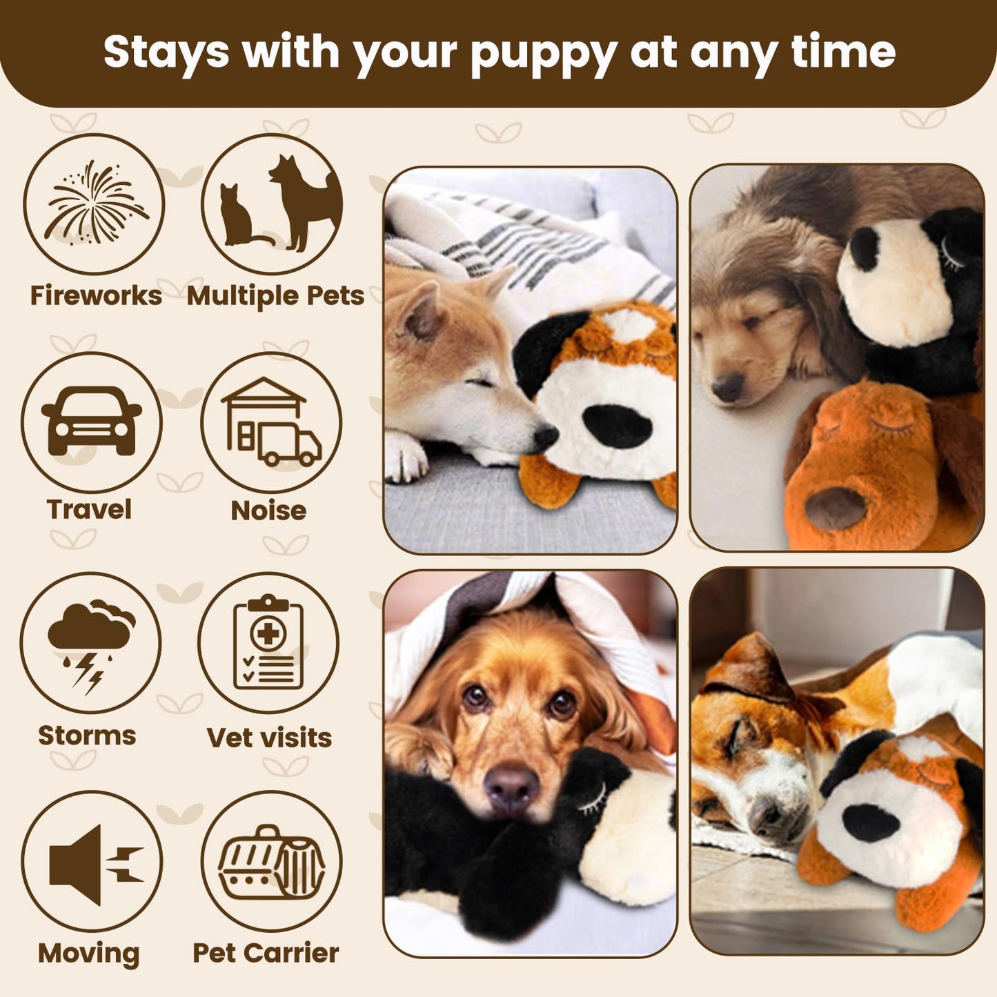 Trail Tail Dogs Calming Toy with Heartbeat, Dog Anxiety Relief Calming Aid,Anxiety Relief for Dogs Calming,Box Included a pet Calming Collars,48h Warm Pack,Plush Puppy Toy,Heartbeat Toy(Black)