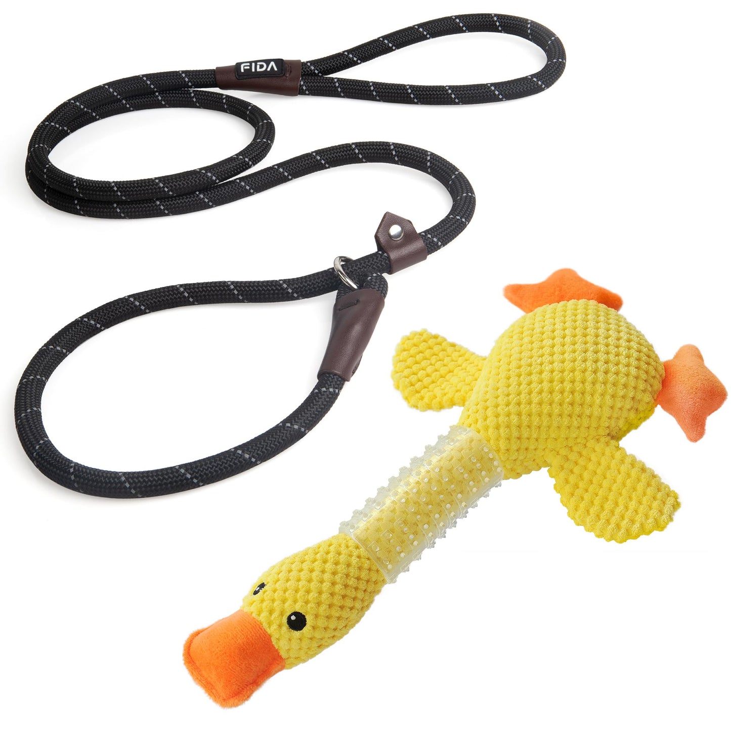 Fida Durable Slip Lead and Dog Chew Toys for Aggressive Chewers Rubber Neck Set, Squeaky Dog Toys for Large Dogs, Indestructible Dog Toy Puppy Teething Toys Plush Duck Dog Toy to Keep Them Busy