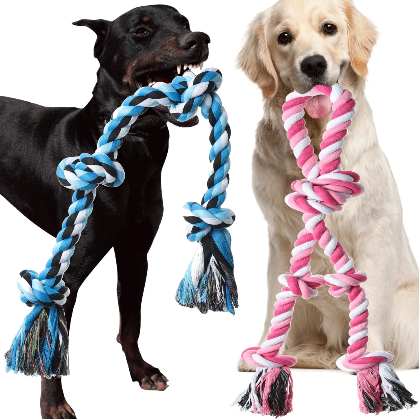 Kwispel Rope Toy for Dogs, 2 Pack Large Dog Rope Toys for Aggressive Chewers, Heavy Duty Dog Toys for Large Medium Breed, Indestructible Tough Rope Chew Toys Tug of War Dog Toy Teeth Cleaning