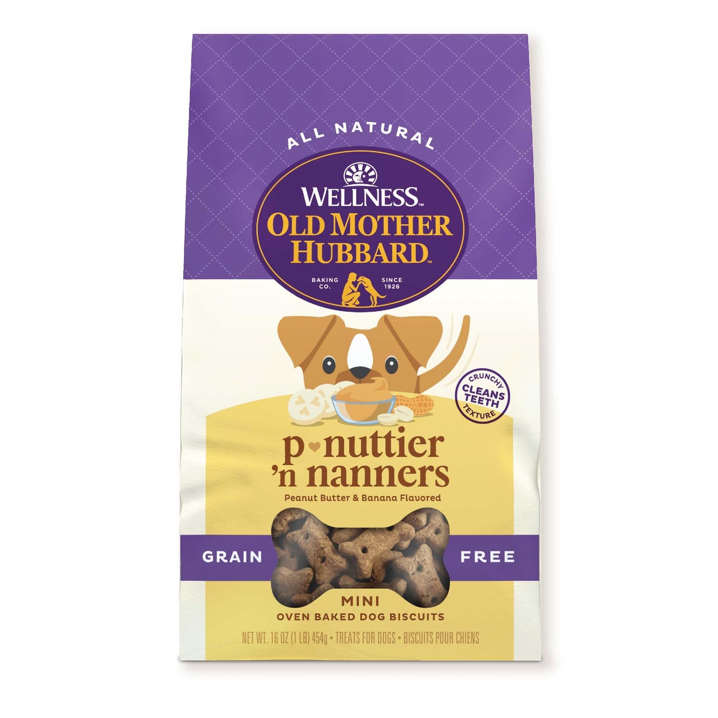 Old Mother Hubbard Wellness P-Nuttier 'N Nanners Dog Biscuits, Natural, Training Treats, Peanut Butter & Banana Flavor, Mini Size, (16 Ounce Bag)