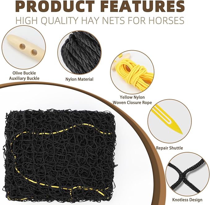 Large Round Bale Hay Net for Horses, 6x6 Ft Knotless Slow Feeder Hay Nets for Horses and Livestock, Black Heavy Round Bales with 2 inches Hole for Horses, Cattle, Sheep in Farms and Pastures