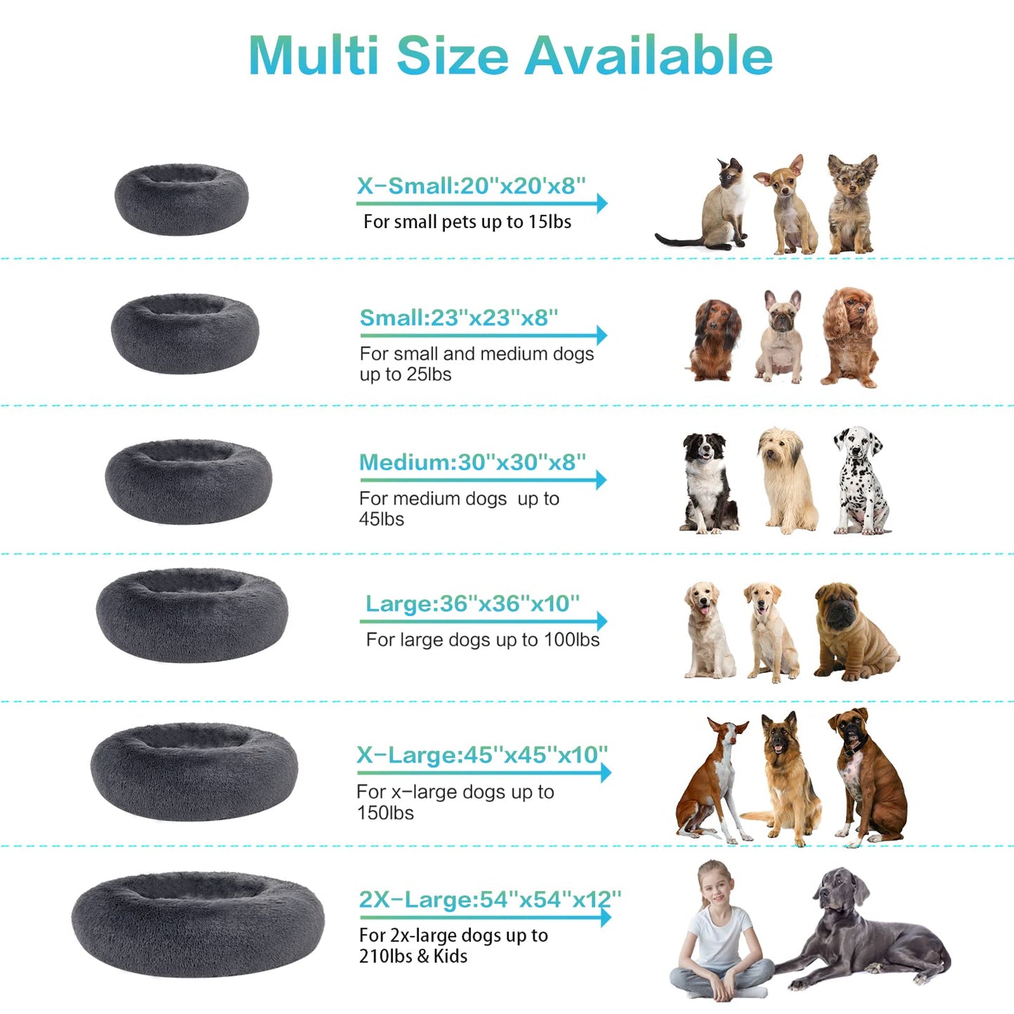 SAVFOX Plush Calming Donut Dog Beds for Small Dogs, Medium, Large & X-Large Breeds, Comfy Cuddler Dog Bed and Cat Bed in Faux Fur, Washable, Multiple Sizes S-XXL